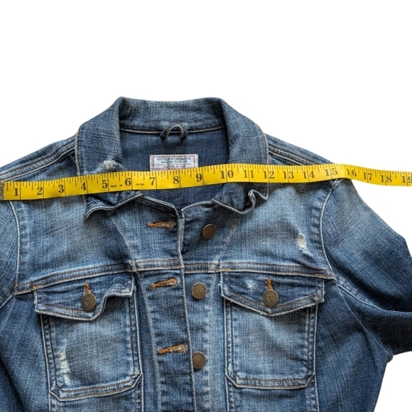 Guess Jean Jacket Vintage Y2K Mid Blue Distressed Flap Pockets Women's Small - Picture 13 of 15